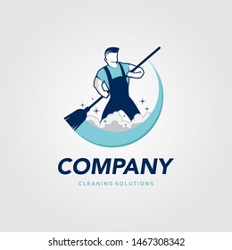 Creative Man Cleaning Concept Logo Design Template