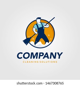 Creative Man Cleaning Concept Logo Design Template