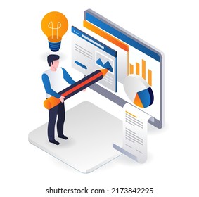 Creative man designing web display isometric illustration