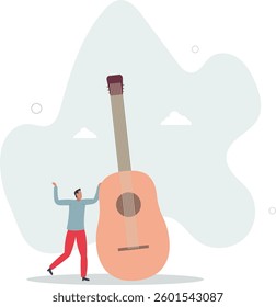 Creative man doing artistic activities. man with a guitar .flat character life .