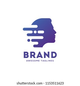 creative man head brain technology logo 