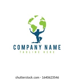 Creative Man Holding Earth Logo design, Vector