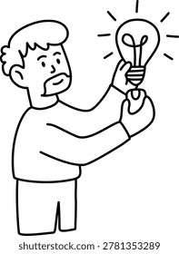 creative man holding light bulb having new bright idea