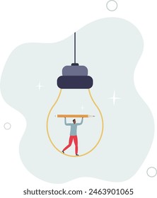 creative man holding pencil think about idea on lightbulb.flat vector illustration.