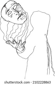 hombre creativo con ilustración de línea poética con máscara