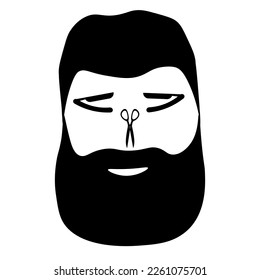 Creative man silhouette with beard, a dangerous razor and scissors. Style logo for barbershop. 