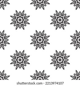 Creative mandala art Black and white Seamless Pattern. Hand-drawn background. Islam, Arabic, Indian, and ottoman motifs. Perfect for printing on fabric or paper.