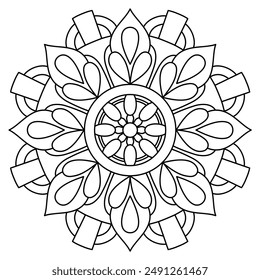 Kreatives Mandala-Design mit klaren Linien für Malbuch, kreative Mandala-Kunst, Mandala-Design für Erwachsene Malbuch
