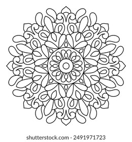 Kreatives Mandala-Design mit klaren Linien für Malbuch, kreative Mandala-Kunst, Mandala-Design für Erwachsene Malbuch
