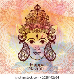 Creative mandala Frame based on Line Art with Beautiful Face of Maa Durga on decorative background for Hindu Festival Navratri.
