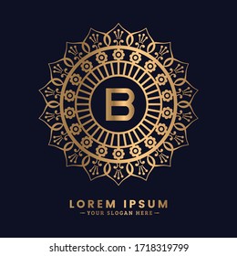 Creative mandala logo of letter B. Golden logo concept for Royalty, Jewelry, Fashion, Cafe, Hotel and other.