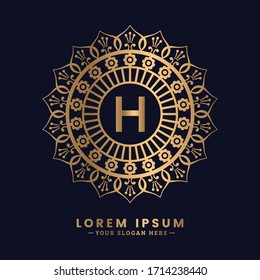 Creative mandala logo of letter H. Golden logo concept for Royalty, Jewelry, Fashion, Cafe, Hotel and other.