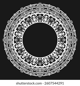 Creative mandala template design black and white background.