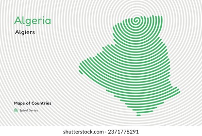 Creative map of Algeria. Political map. Capital Algiers. African set. World Countries vector maps series. Spiral fingerprint series