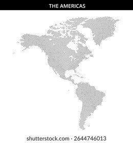 Um mapa criativo das Américas exibido em padrões de linhas onduladas.