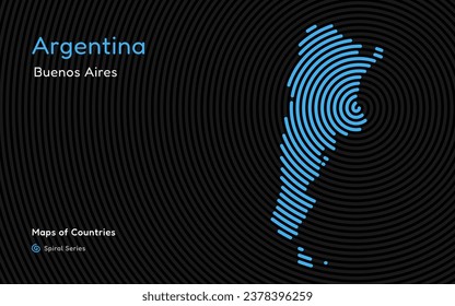 Creative map of Argentina. Political map. Buenos Aires. Capital. World Countries vector maps series. Spiral Latin America fingerprint series