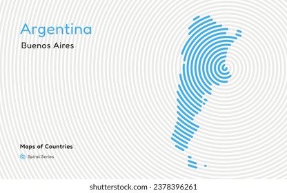 Creative map of Argentina. Political map. Buenos Aires. Capital. World Countries vector maps series. Spiral Latin America fingerprint series