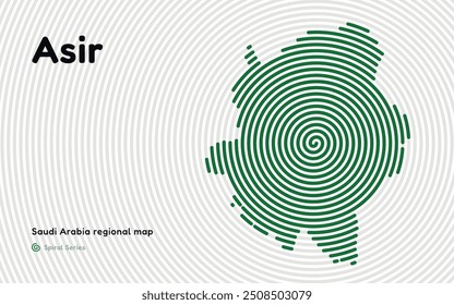 Creative Map of Asir in a Circle Spiral Pattern. Saudi Arabia regional map