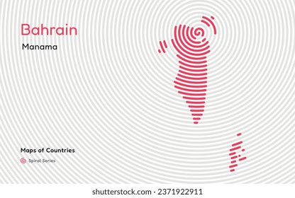 Mapa creativo de Bahréin. Mapa político. La capital Manama. Serie de mapas de vectores de World Countries. Serie de huellas dactilares espirales