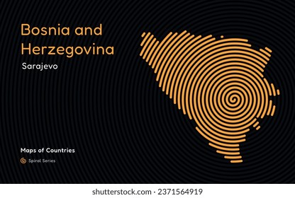 Creative map of Bosnia and Herzegovina. Political map. Sarajevo. Capital. World Countries vector maps series. Spiral fingerprint series