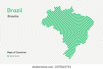 Creative map of Brazil. Political map. Brasilia. Capital. World Countries vector maps series. Spiral fingerprint series