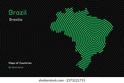 Creative map of Brazil. Political map. Brasilia. Capital. World Countries vector maps series. Spiral fingerprint series