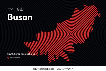 Mapa criativo de Busan em um círculo espiral padrão. Mapa regional da Coreia do Sul