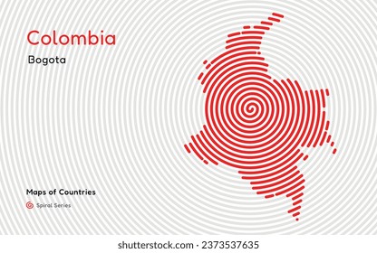 Creative map of Colombia, Political map. Bogota. Capital. World Countries vector maps series. Spiral, fingerprint series