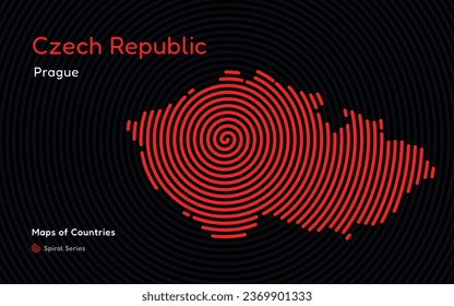 Creative map of Czech Republic. Political map. Prague. Capital. World Countries vector maps series. Spiral fingerprint series
