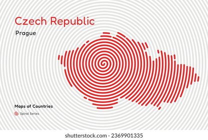 Mapa creativo de la República Checa. Mapa político. Praga. Capital. Serie de mapas de vectores de World Countries. Serie de huellas dactilares espirales