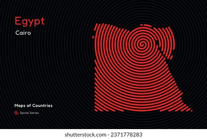 Creative map of Egypt. Political map. Capital Cairo. World Countries vector maps series. Spiral fingerprint series