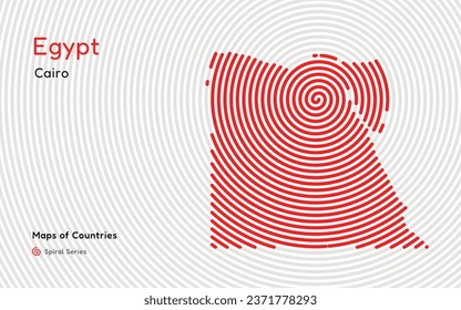 Creative map of Egypt. Political map. Capital Cairo. World Countries vector maps series. Spiral fingerprint series