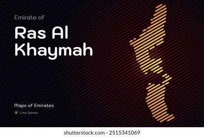 Mapa criativo do Emirado de Ras Al Khaymah em uma linha estipes Padrão. Mapas dos Emirados Árabes Unidos