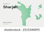 Creative Map of Emirate of Sharjah in a line stipes Pattern. Maps of Emirates UAE