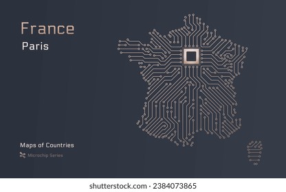 Creative map of France with a Capital of Paris. World Countries vector maps series. Microchip Pattern