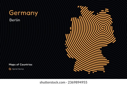 Mapa creativo de Germaby. Mapa político. Berlín. Capital. Serie de mapas de vectores de World Countries. Serie de huellas dactilares espirales