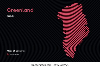 Creative map of Greenland. Political map. Capital Nuuk. World Countries vector maps series. Spiral fingerprint series	
