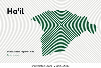 Mapa creativo de Ha'il en un patrón de espiral de círculo. Mapa regional de Arabia Saudita