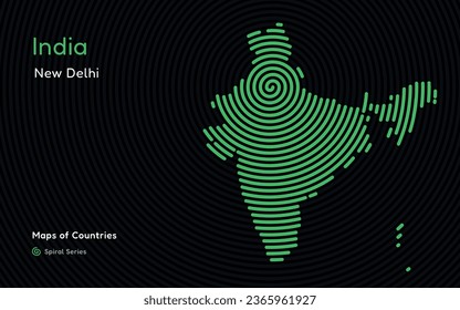 Creative map of India. Political map.New Delhi. Capital. World Countries vector maps series. White Spiral series