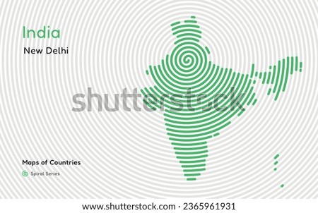 Creative map of India. Political map.New Delhi. Capital. World Countries vector maps series. White Spiral series