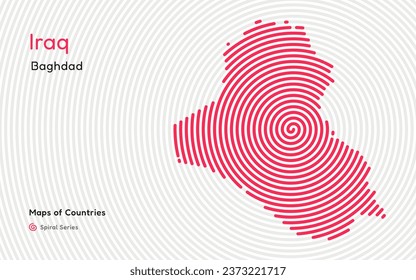 Creative map of Iraq. Political map. Baghdad. Capital. World Countries vector maps series. Spiral fingerprint series