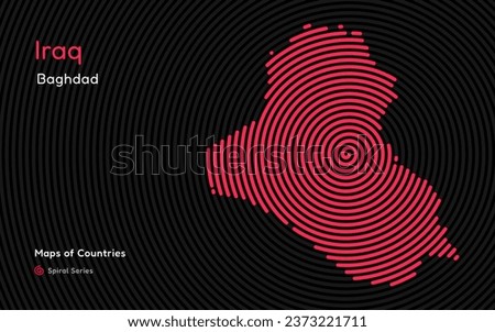 Creative map of Iraq. Political map. Baghdad. Capital. World Countries vector maps series. Spiral fingerprint series