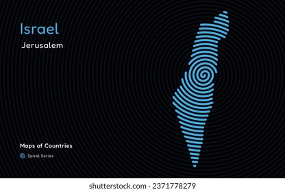 Creative map of Israel. Political map. Capital Jerusalem. World Countries vector maps series. Spiral fingerprint series