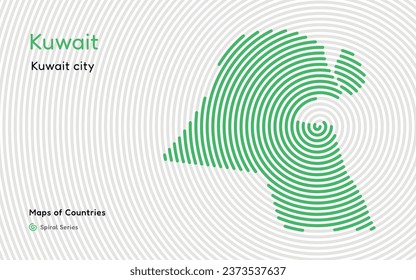 Creative map of Kuwait, Political map. Kuwait city. Capital. World Countries vector maps series. Spiral, fingerprint series