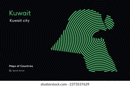 Mapa creativo de Kuwait, Mapa político. Ciudad de Kuwait. Capital. Serie de mapas de vectores de World Countries. Espiral, serie de huellas dactilares