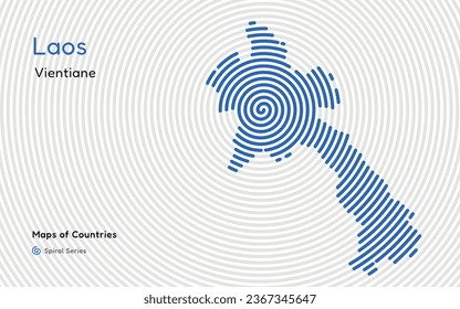 Creative map of Laos. Political map. Vientiane. Capital. World Countries vector maps series. White Spiral series