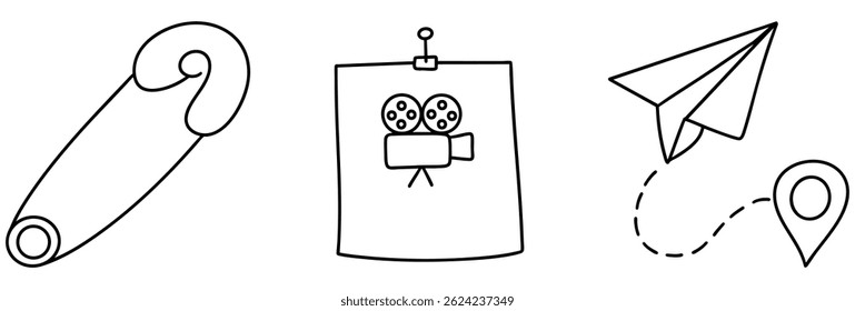 A creative map location with film reel and paper airplane symbolizes adventure and storytelling