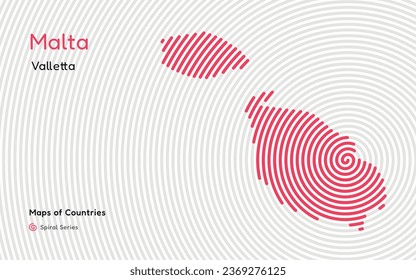 Creative map of Malta Political map. Valletta. Capital. World Countries vector maps series. Spiral fingerprint series black