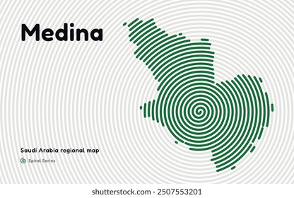 Creative Map of Medina, Al Madinah in a Circle Spiral Pattern. Saudi Arabia regional map