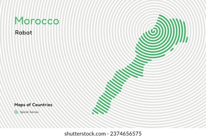 Creative map of Morocco, Political map. Rabat World Countries vector maps series. Spiral, fingerprint series